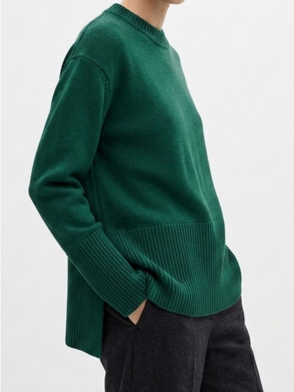 GAP 100% Cotton Crewneck Sweater Emerald Green Ribbed Size S Oversized Cozy